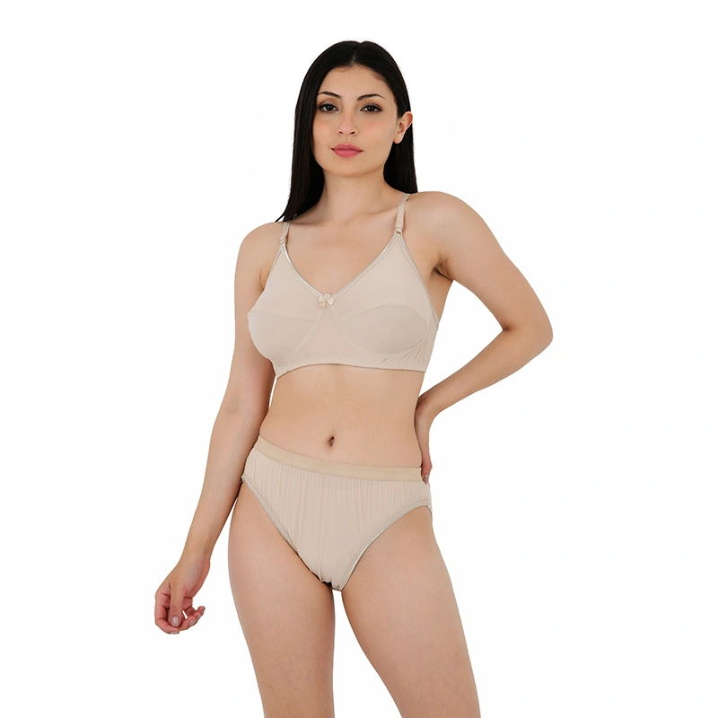 Beige nude bra and panty lingerie set - lingerie ecommerce photography by Lohar Studio Delhi
